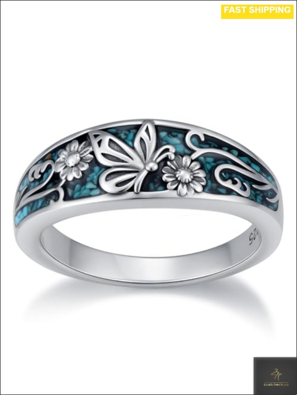 925 Sterling Silver Natural Turquoise Butterfly Ring Handcrafted